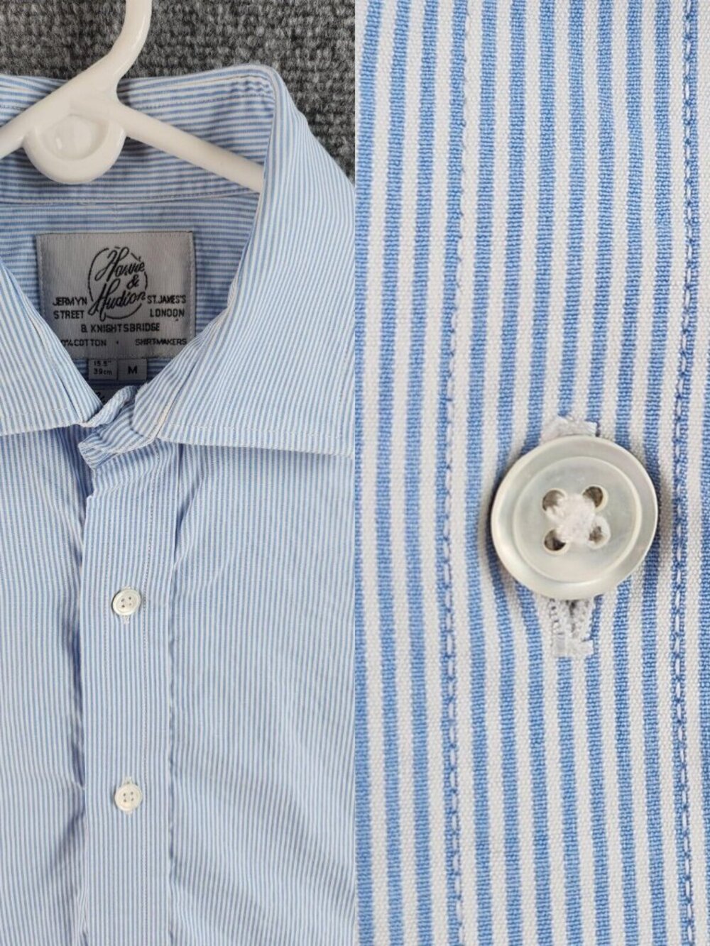 Harvie & Hudson 15.5 Slim Medium Blue Striped Long Sleeve Button Up Shirt Cotton